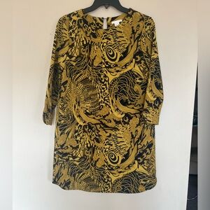 H&M Mustard and Black Long-Sleeve Printed Shift Dress